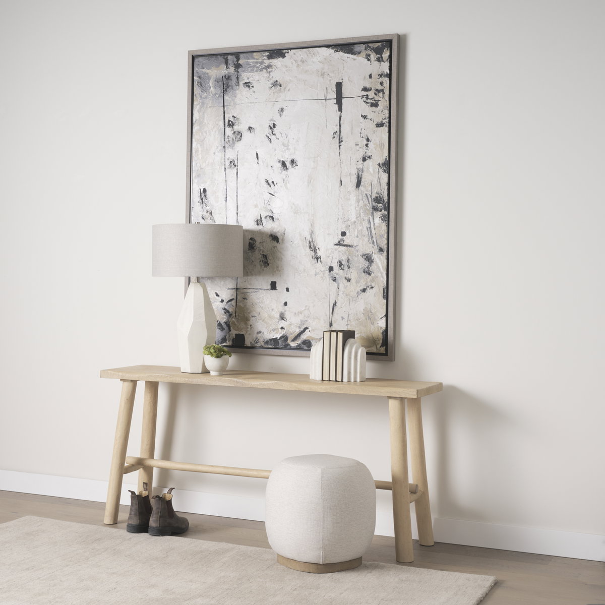 Piven White with Antiqued Wash Textured Ceramic Table Lamp, by Mercana, 18" length x 18" width x 29.5" height View 3