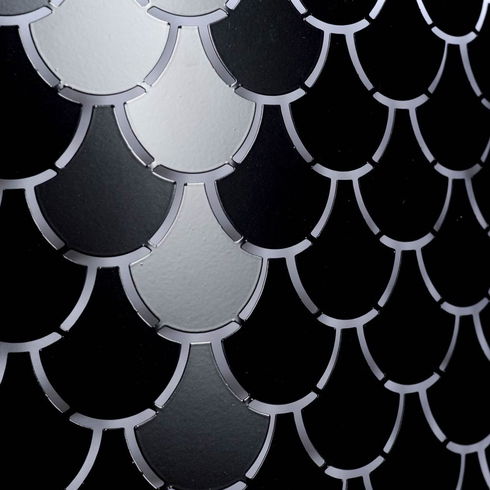 Brasseur I (26"x15") Charcoal Black Metal Fish Scale Three Bulb Chandelier