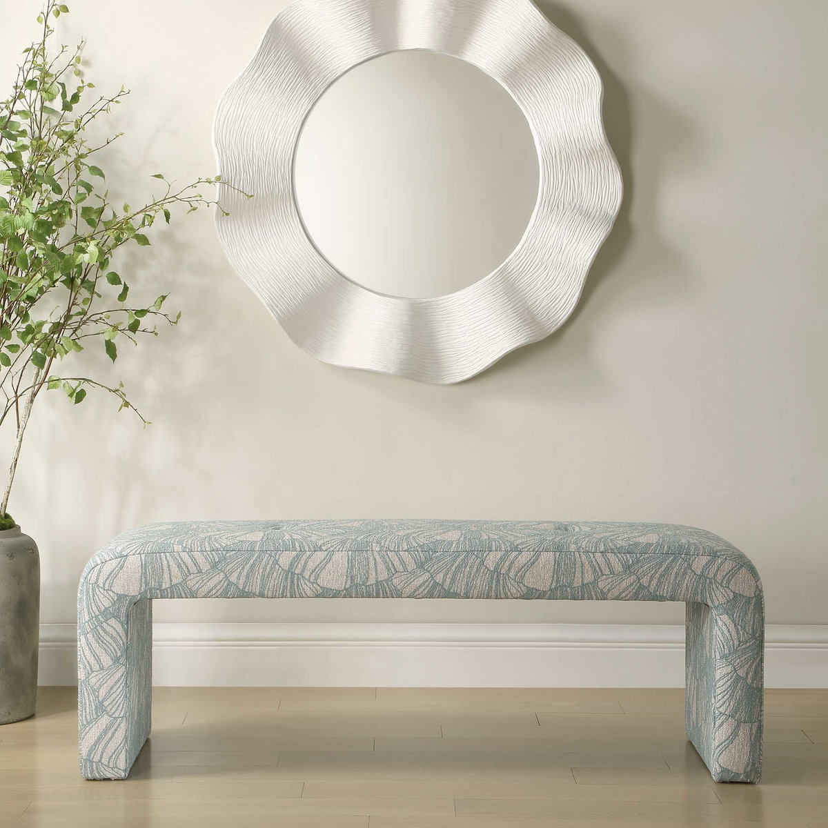 Amie Spa Blue Bench, Benche by Uttermost, 54" width x 18" height x 19" depth View 2