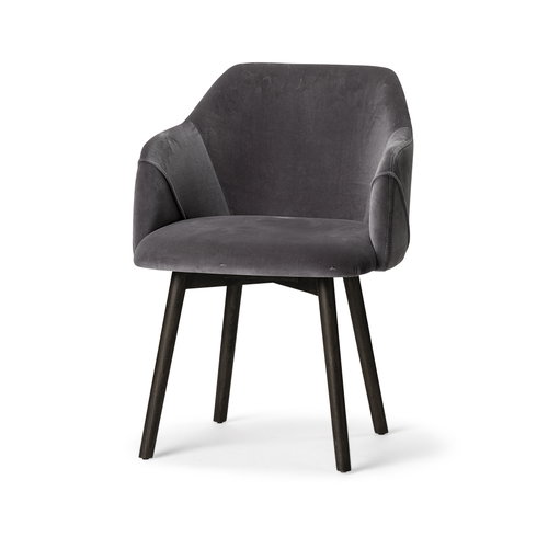 Ronald Curved Back Dining Side Chair | Grey Velvet with Black Wood