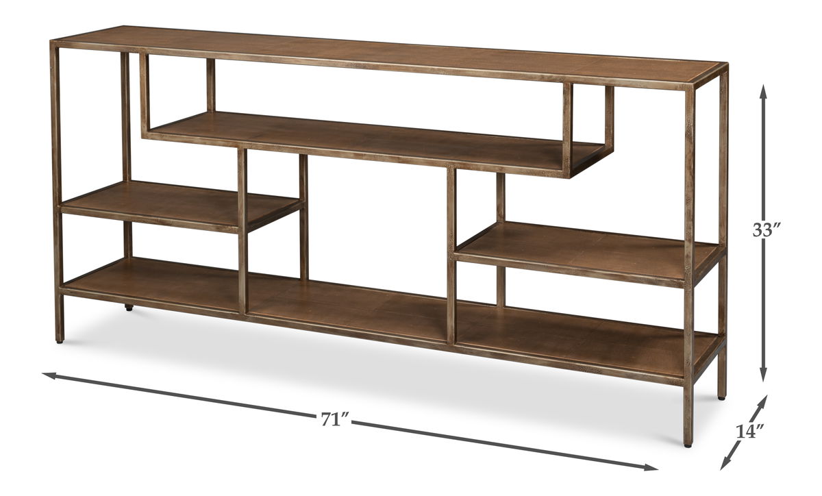 Cullum Shagreen Console  Tawny Brown, by Sarreid, 1'2" length x 5'11" width x 2'9" height View 13