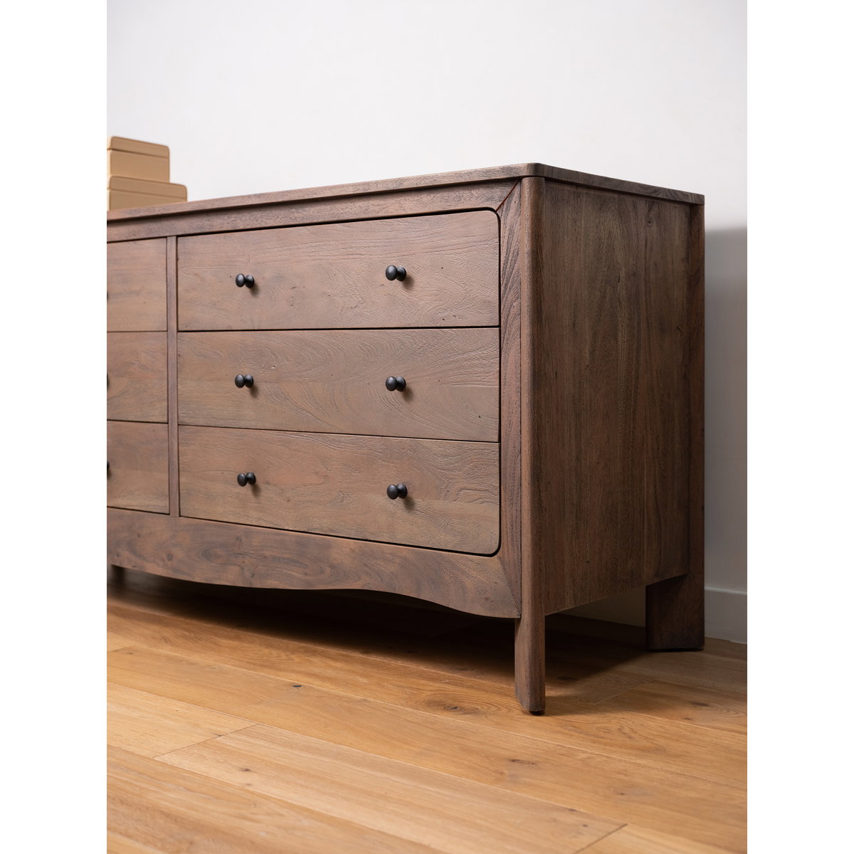 Mabel 6 Drawer Dresser Dark Brown, by Moe's Home, 64.3" width x 30.75" height x 20.2" depth View 10