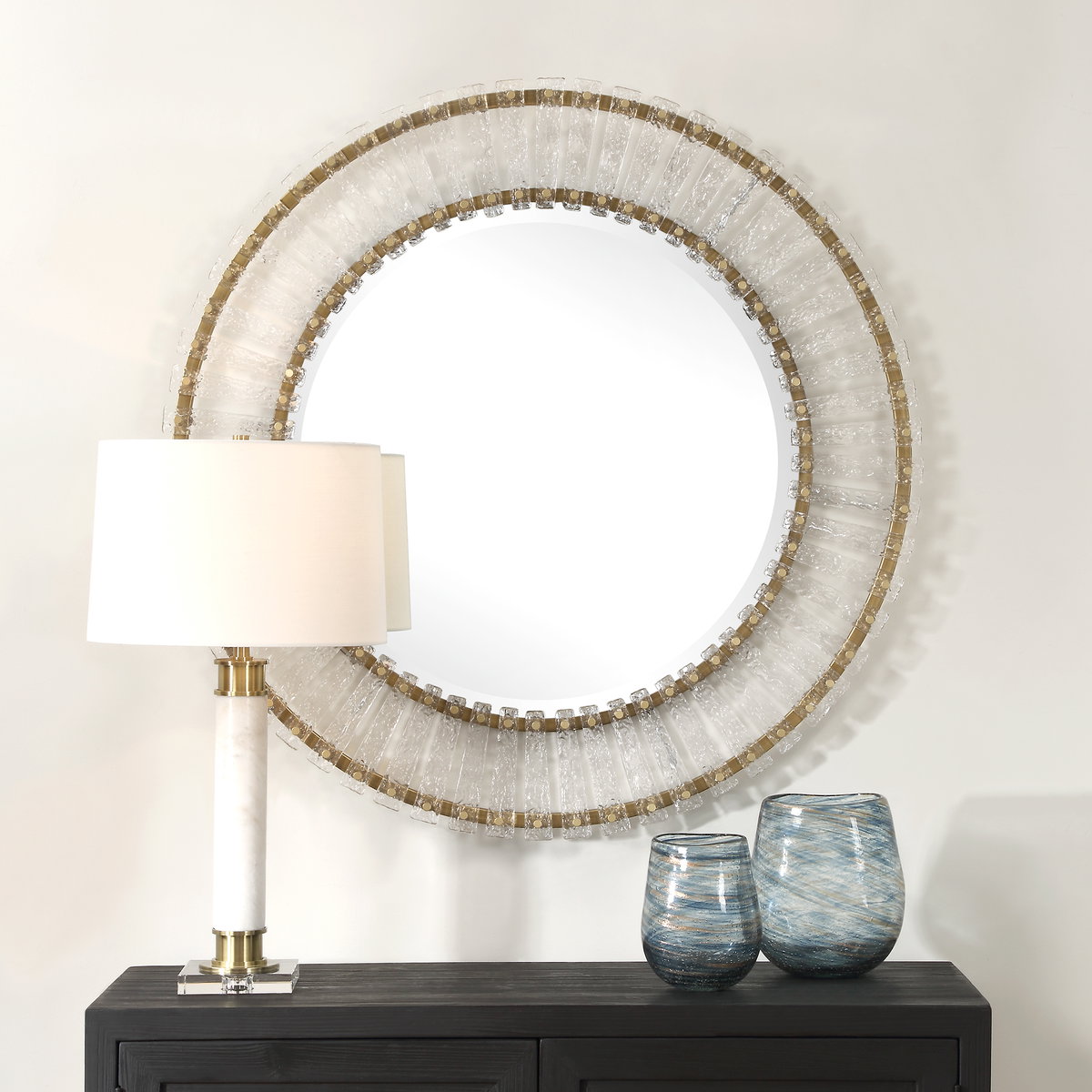 Denali Textured Glass Round Mirror, by Uttermost, 40.5" width x 40.5" height x 2" depth View 2