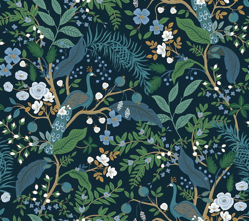 Peacock Garden Navy Peel & Stick Wallpaper