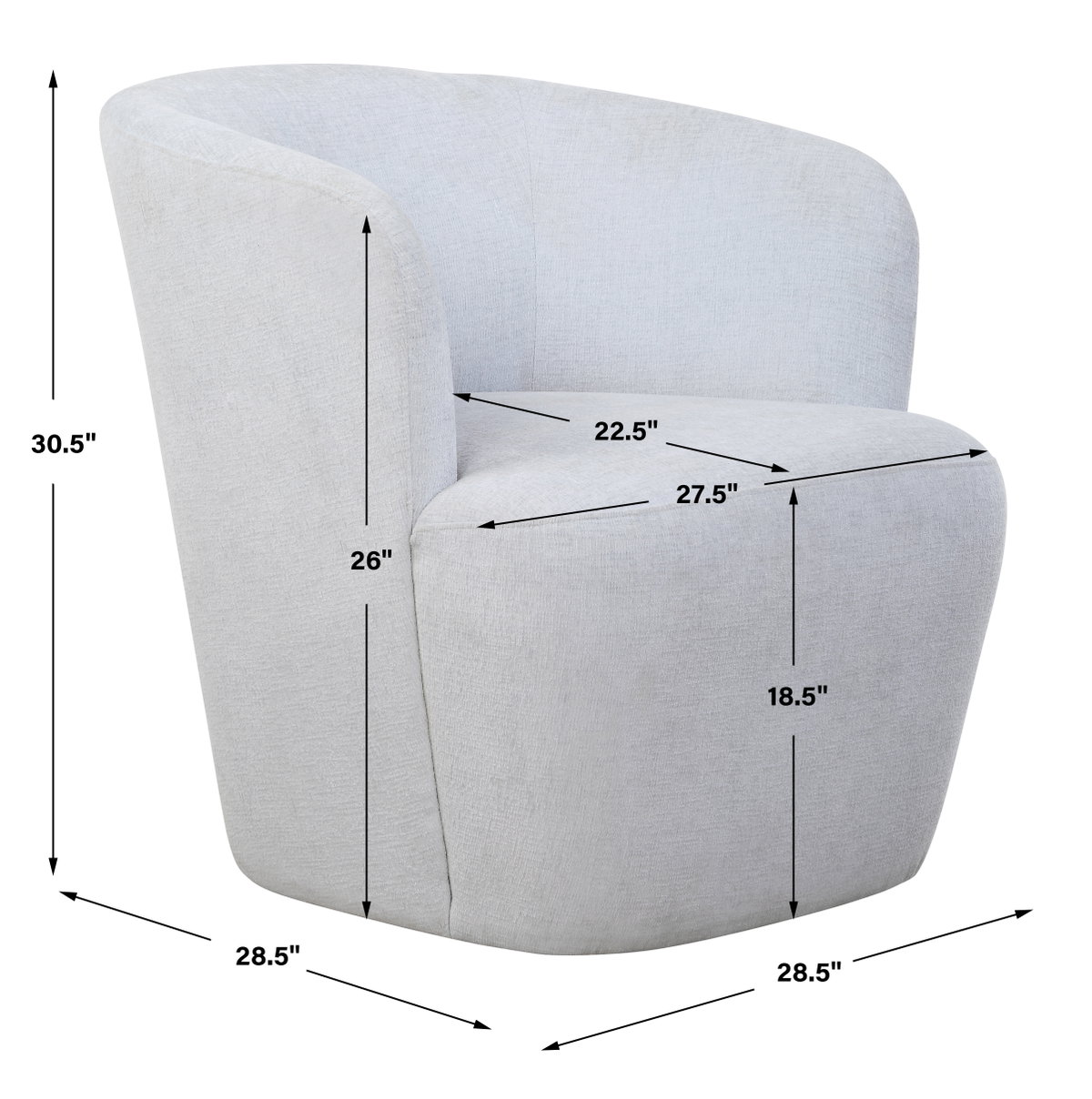 Mist Barrel Swivel Chair, Accent Chair by Uttermost, 29" width x 30.5" height x 30.25" depth View 3