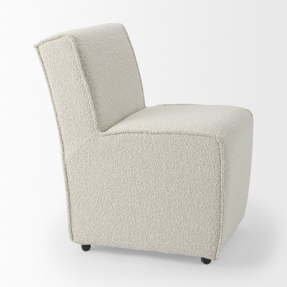 Damon Barrel Back Dining Arm Chair | Cream Fabric with Caster Base, Dining Chair by Mercana, 20.47" length x 27.17" width x 31.3" height View 10