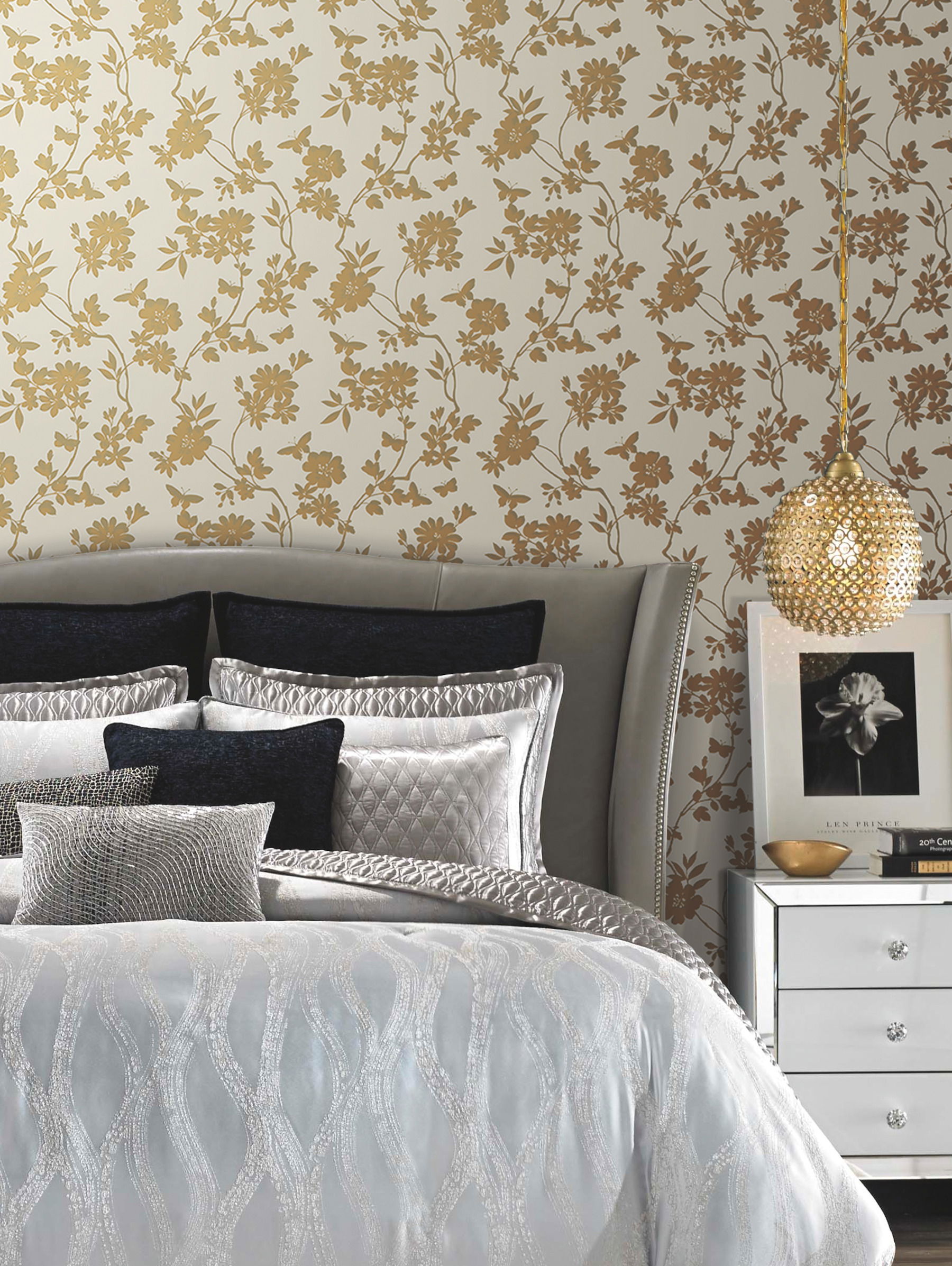 Flutter Vine White & Gold Wallpaper large image 