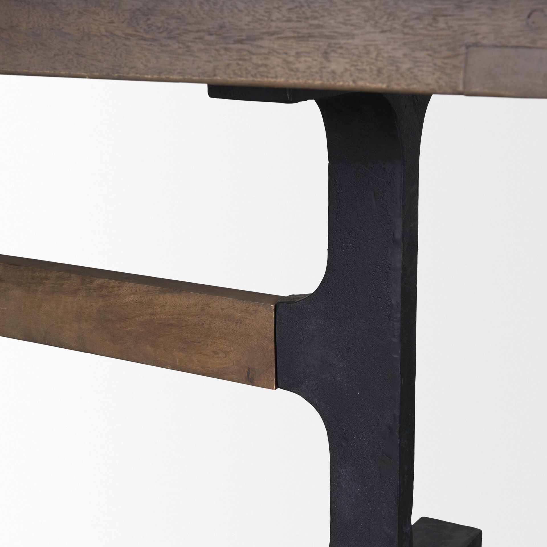 Araxi Rectangular Dark Brown Wood with Black Metal Base Dining Table, by Mercana, 95" length x 41" width x 30" height View 8