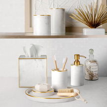 Online Designer Bathroom White Marble and Brass Bath Collection
