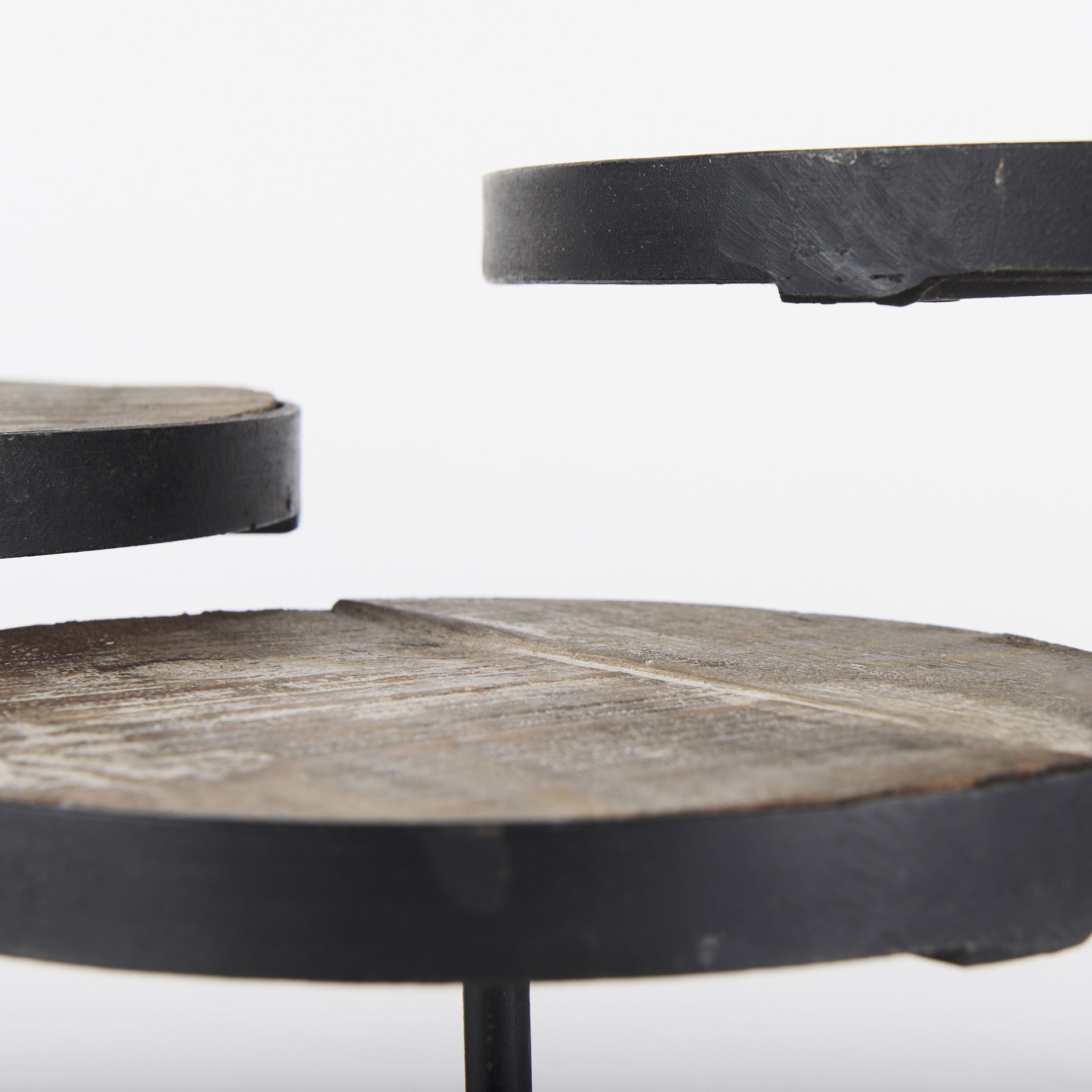 Lorenz (Set of 3) Light Brown Wood with Black Metal Base Round Decorative Display Stands, Decorative Tray by Mercana, 12" length x 12" width x 8" height View 7