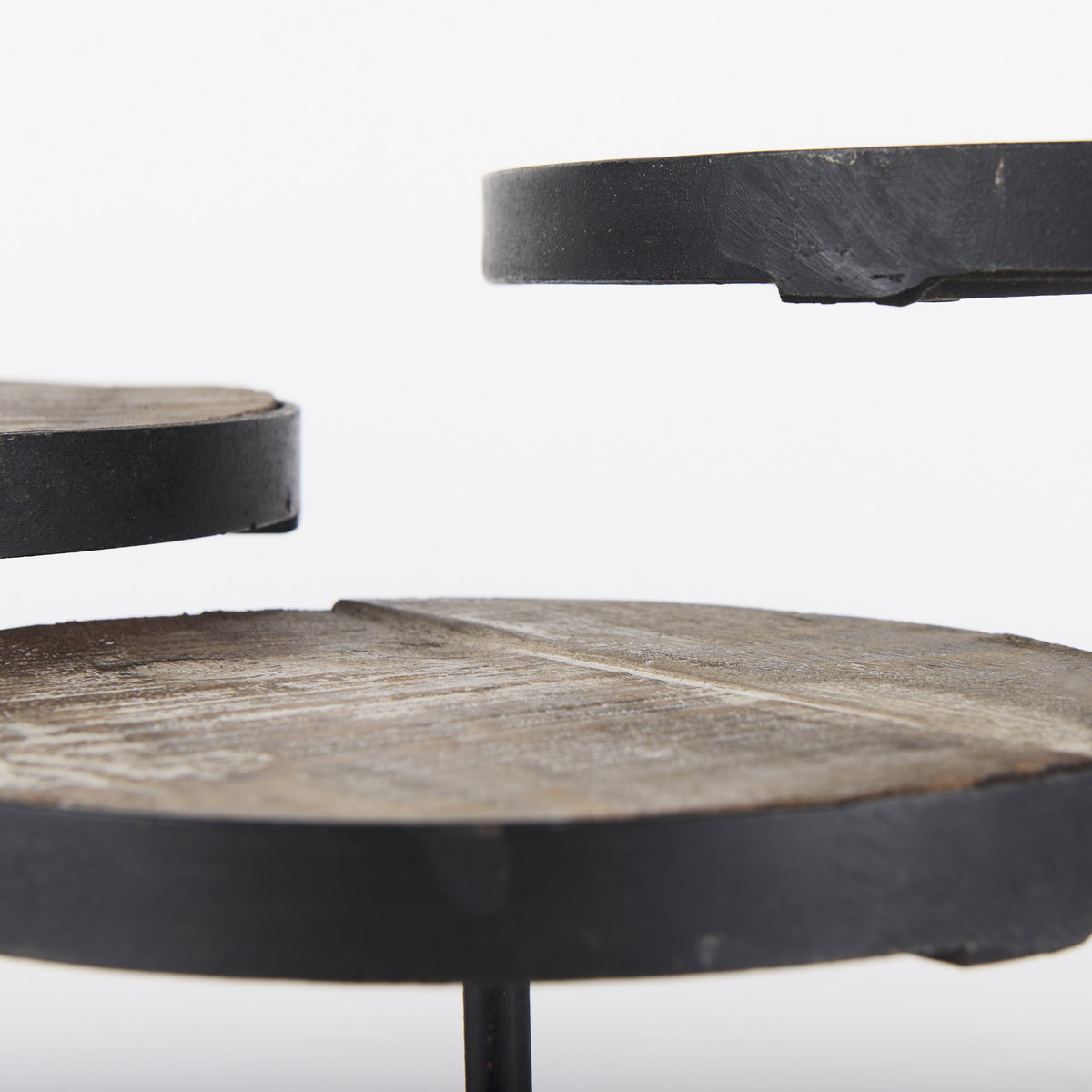 Lorenz (Set of 3) Light Brown Wood with Black Metal Base Round Decorative Display Stands, Decorative Tray by Mercana, 12" length x 12" width x 8" height View 7
