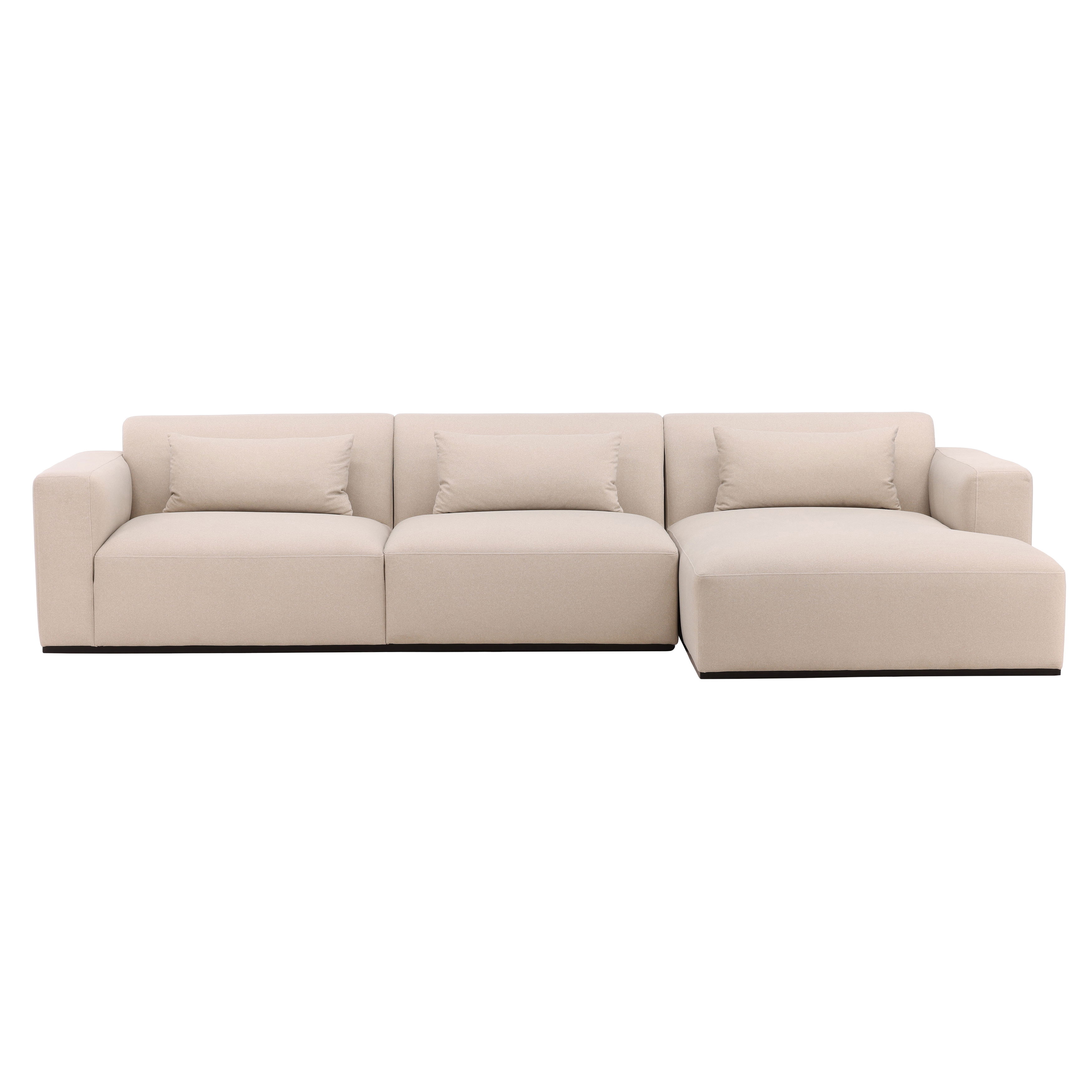 Brooklyn Chaise Sectional  Cream, Sectional Sofa by Dovetail, 134.25" width x 29.5" height x 65" depth View 2