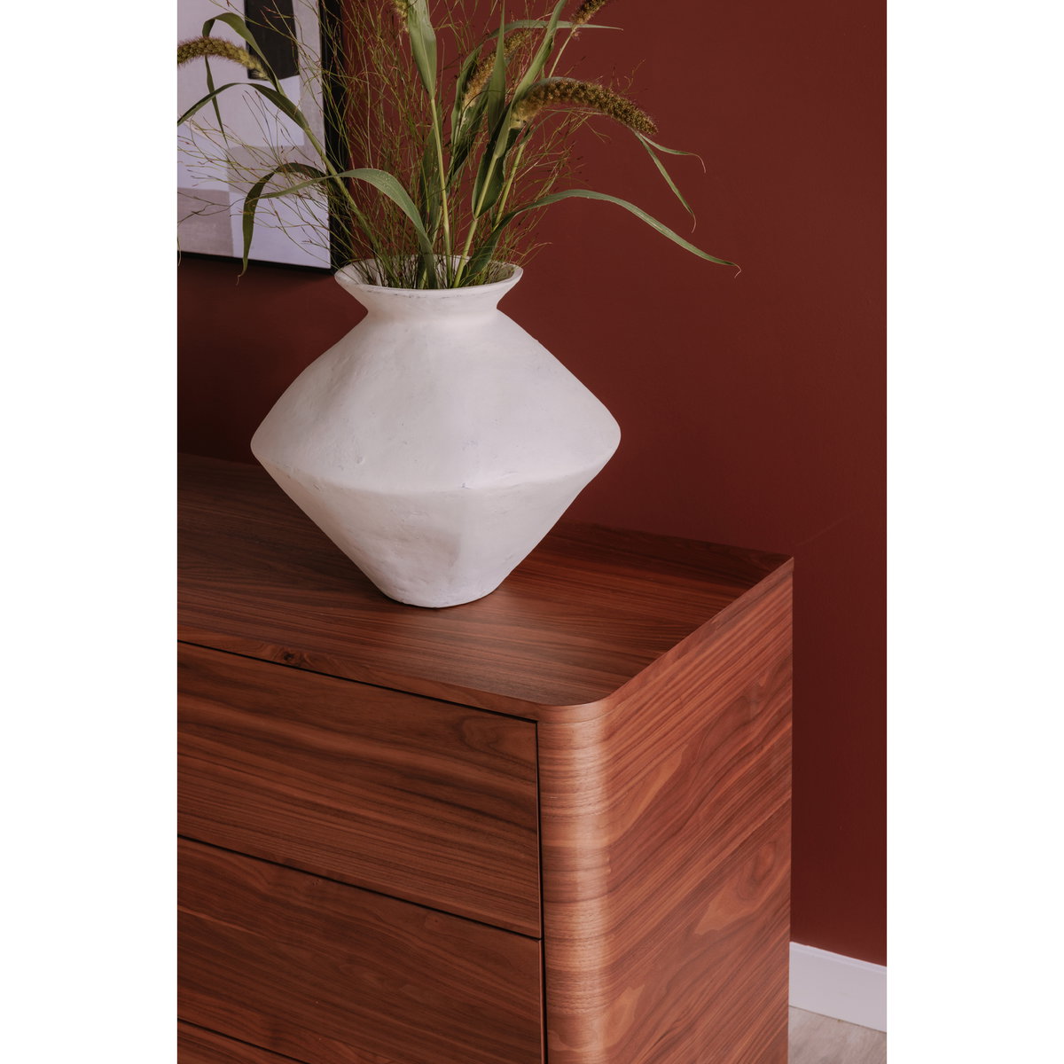 Raja Medium Decorative Vessel White, Vase by Moe's Home, 15" width x 14" height x 15" depth View 9