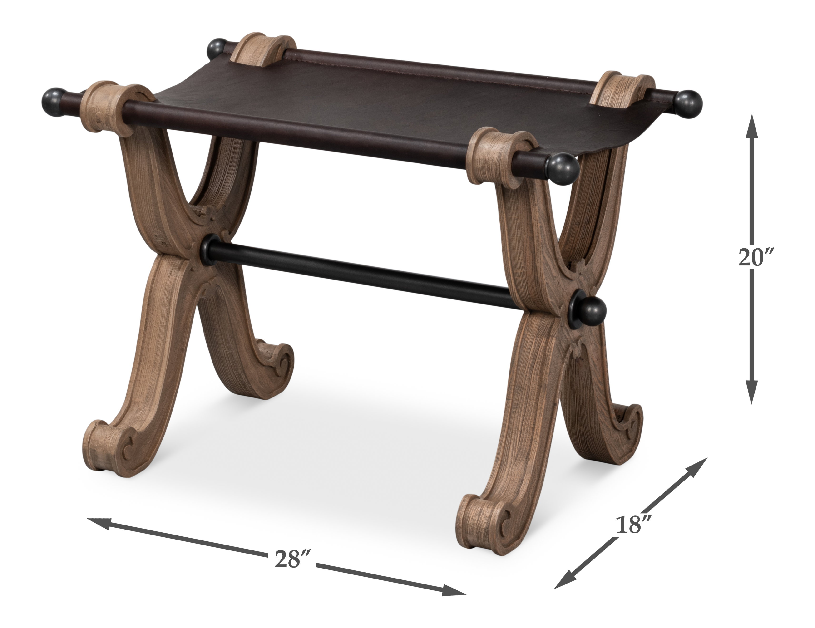 Joyner Equestrian Bench, Seating by Sarreid, 28" length x 18" width x 20" height View 13