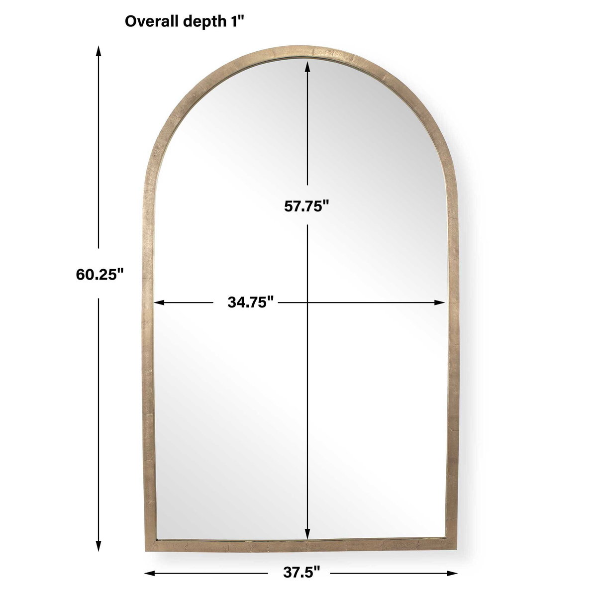 Vestry Antique Brass Arch Mirror, by Uttermost, 37.5" width x 60.25" height x 1" depth View 3