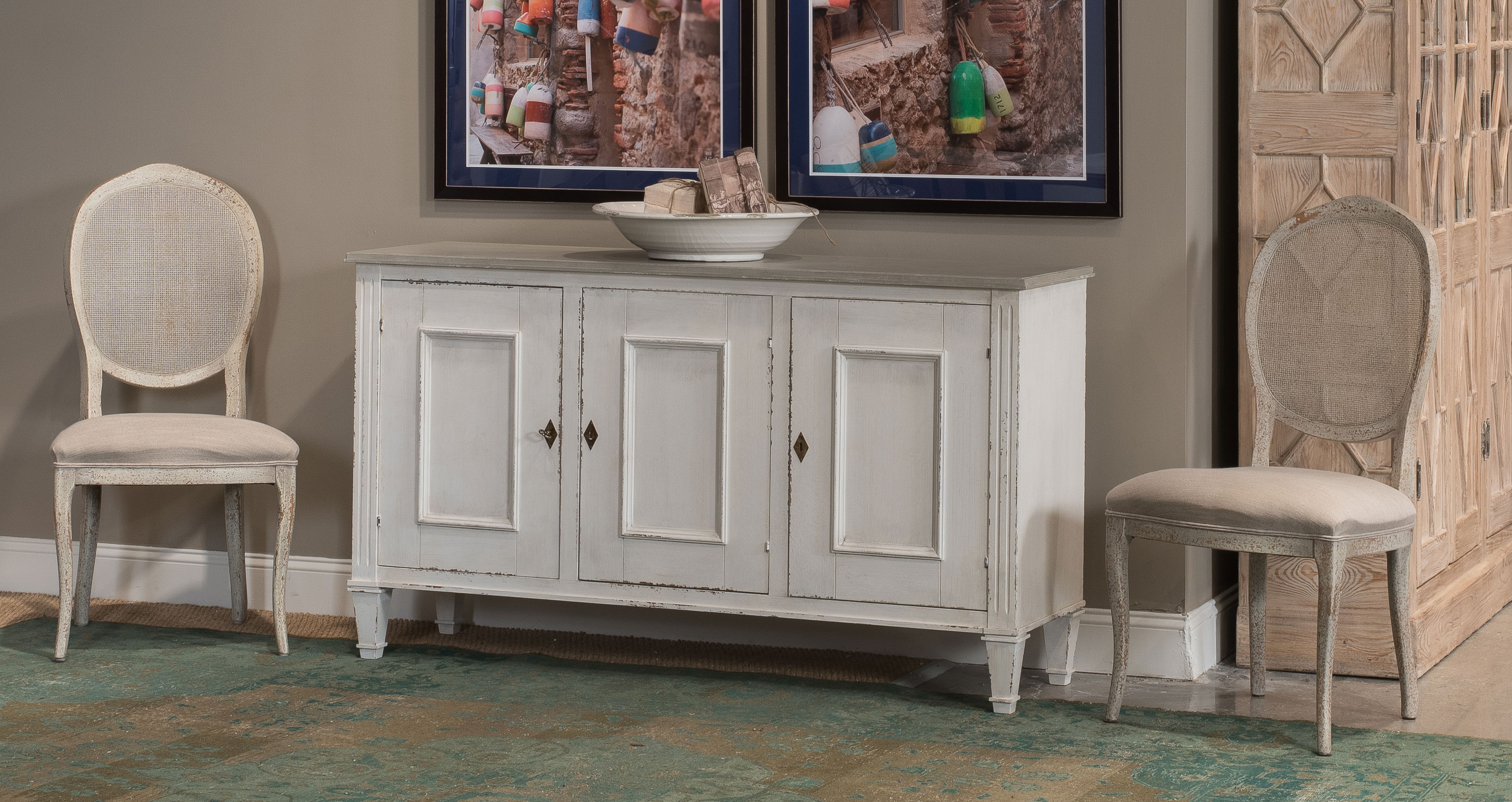 Louis Xvi Buffet,White/White,Gray Quartz, Cabinets & Sideboard by Sarreid, 60" length x 18" width x 34" height View 14