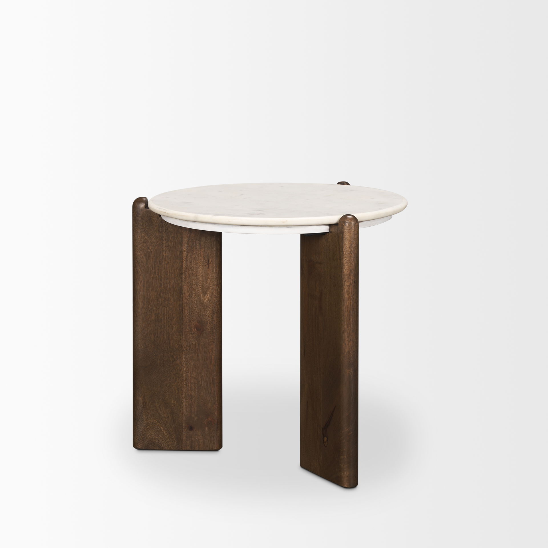Rumer Dark Brown Wood with White Marble Side Table, Side & End Table by Mercana, 21" length x 21" width x 20" height View 7