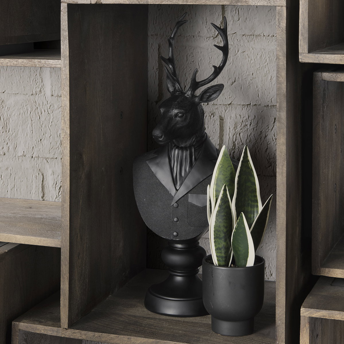 Mozart 22.5H Black Painted Resin Deer In A Suit Bust, Decorative Object by Mercana, 8.2" length x 6" width x 22.5" height View 3