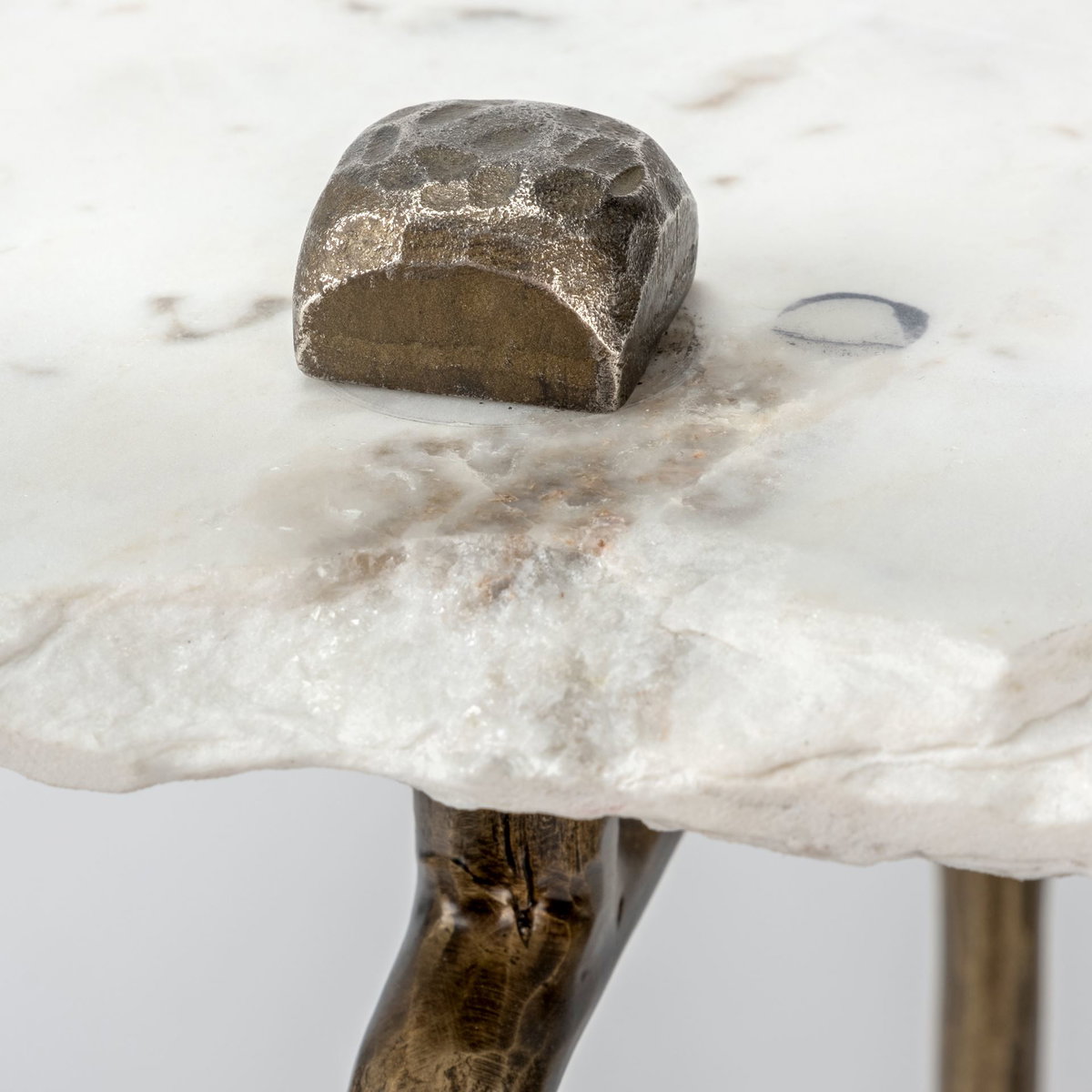 Pinera III 49L x 17W White Marble Top Gold-Toned Iron Base Console Table, by Mercana, 50" length x 16" width x 33" height View 5