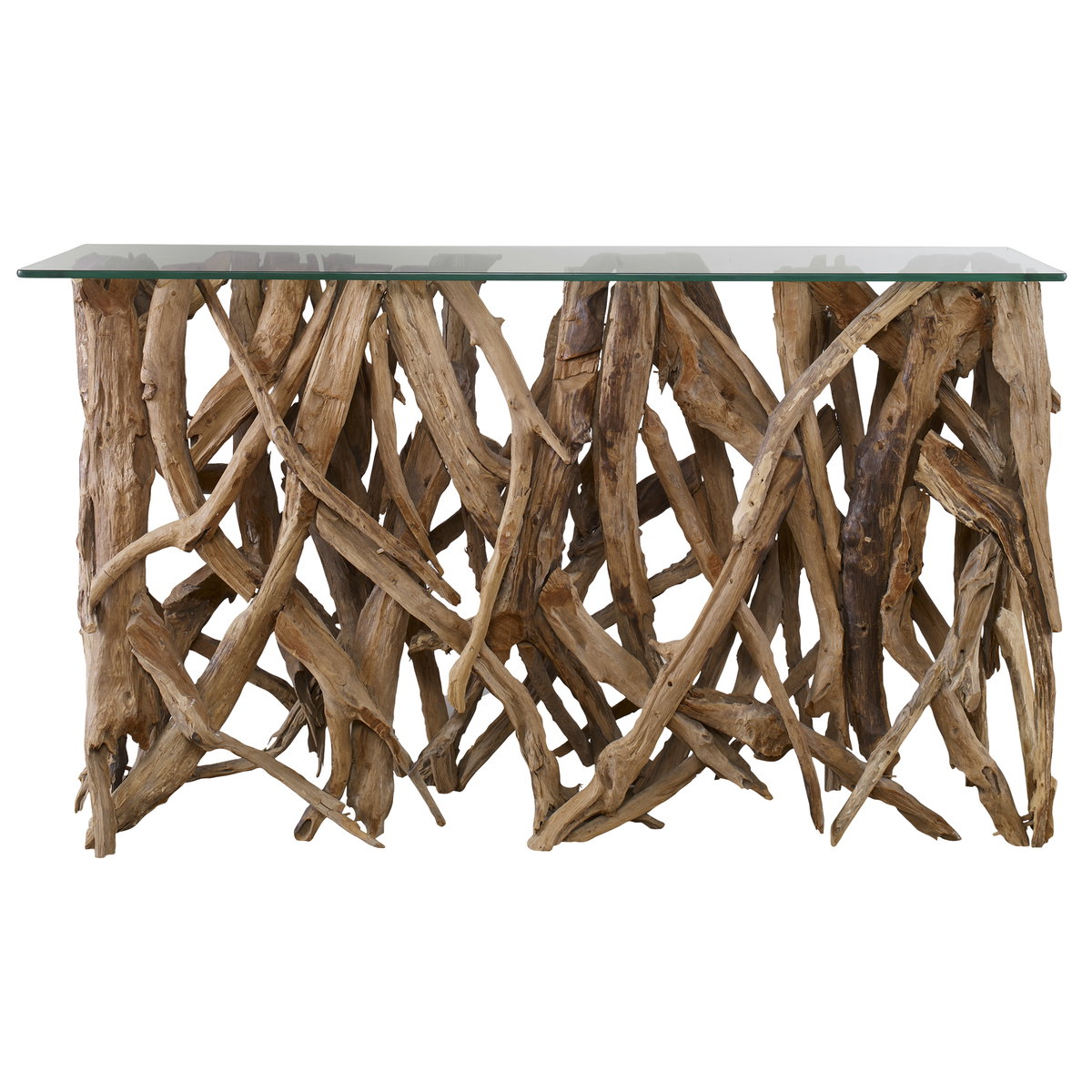 Teak Wood Console, Console Table by Uttermost, 59" width x 34.6" height x 17.72" depth View 1