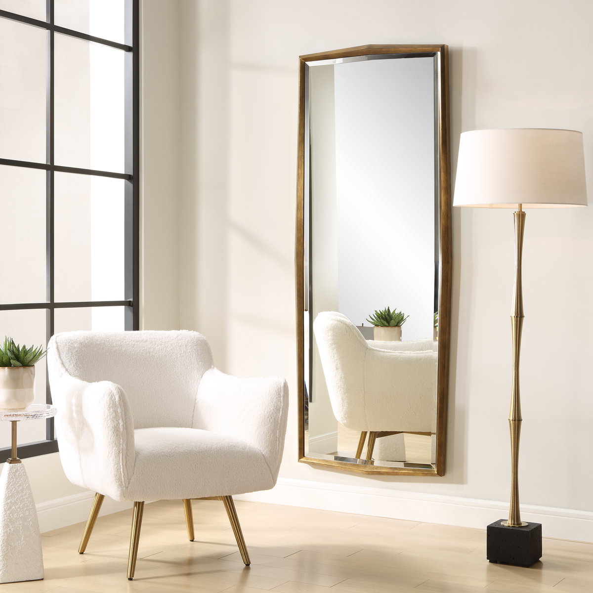 On Point Wood Dressing Mirror, by Uttermost, 2'6" width x 6'4" height x 3" depth View 2