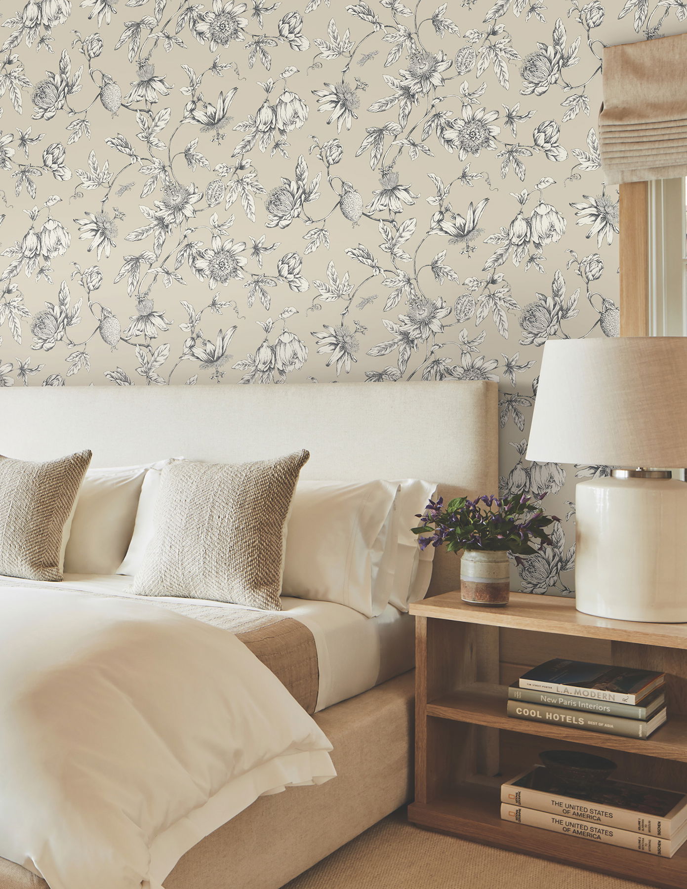 Passion Flower Toile Beige Wallpaper large image 