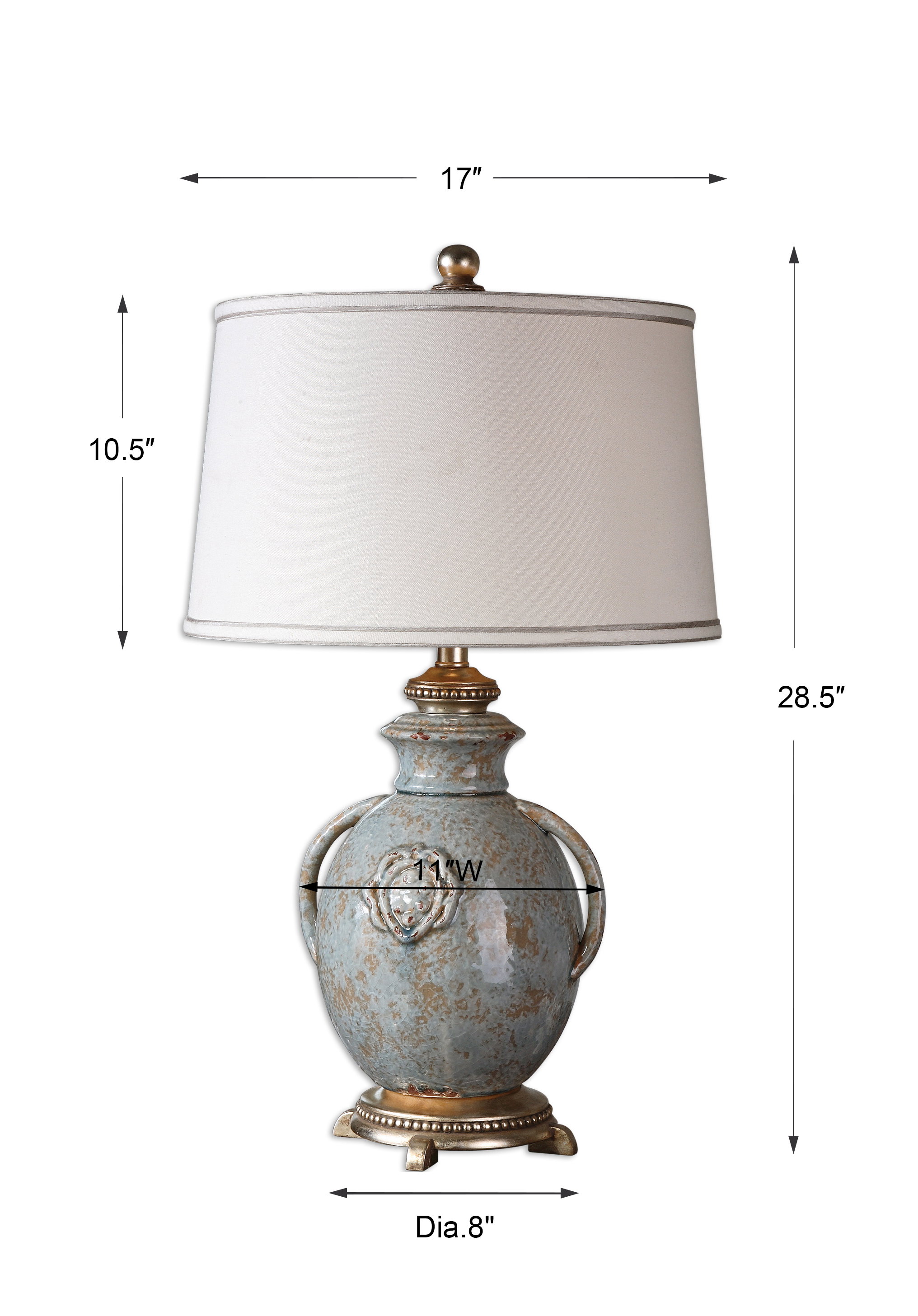 Cancello Blue Glaze Lamp, by Uttermost, 17" width x 28.5" height x 17" depth View 3