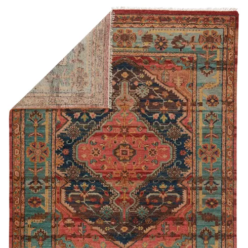 Jaipur Living Afri JIN03 Handknotted Medallion Pink and Teal Runner Rug (3