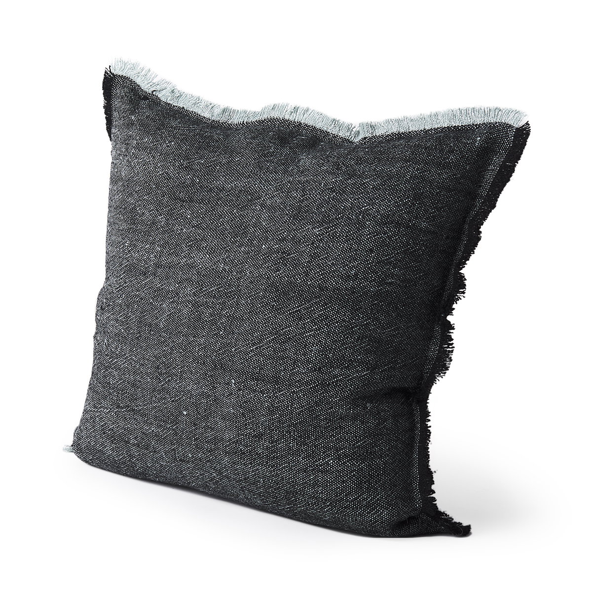Malia 20x20 Black and Teal Fabric Fringed Pillow Cover, Decorative Pillow by Mercana, 20" length x 20" width x 0.2" height View 1