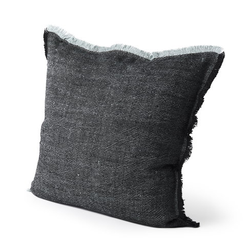 Malia 20x20 Black and Teal Fabric Fringed Pillow Cover