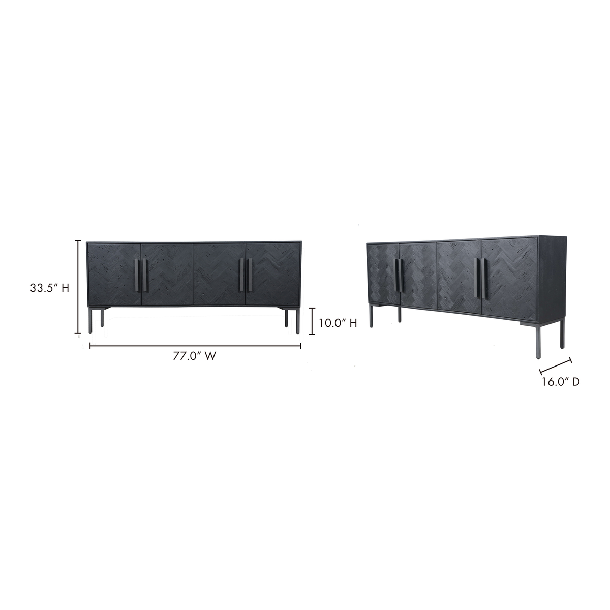 Fishbone Sideboard Black, Cabinets & Sideboard by Moe's Home, 77" width x 33.5" height x 16" depth View 7