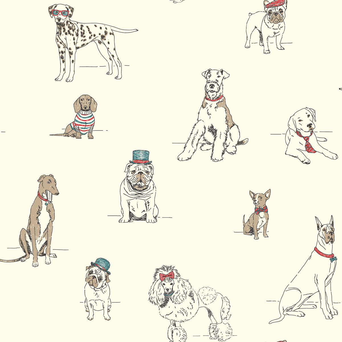 Dog's Life Red & Blue Wallpaper, by York Wall, 33' length x 1'8.5" width x 0.02" depth