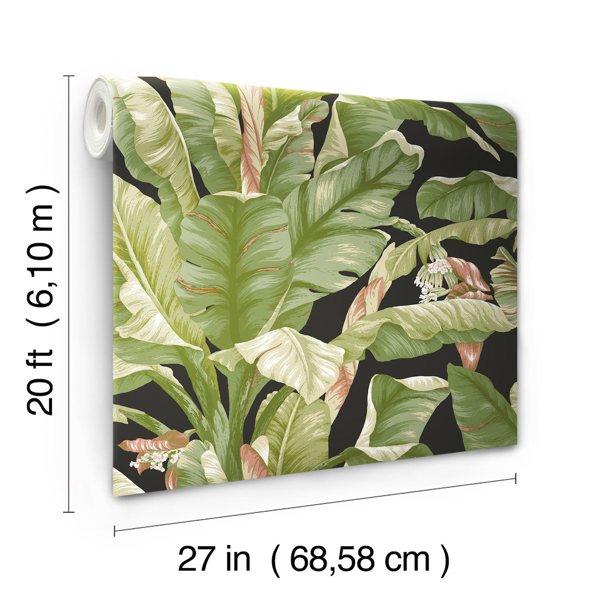 Banana Leaf Black & Green Peel & Stick Wallpaper, by York Wall, 20' length x 2'3" width x 0.02" depth View 4