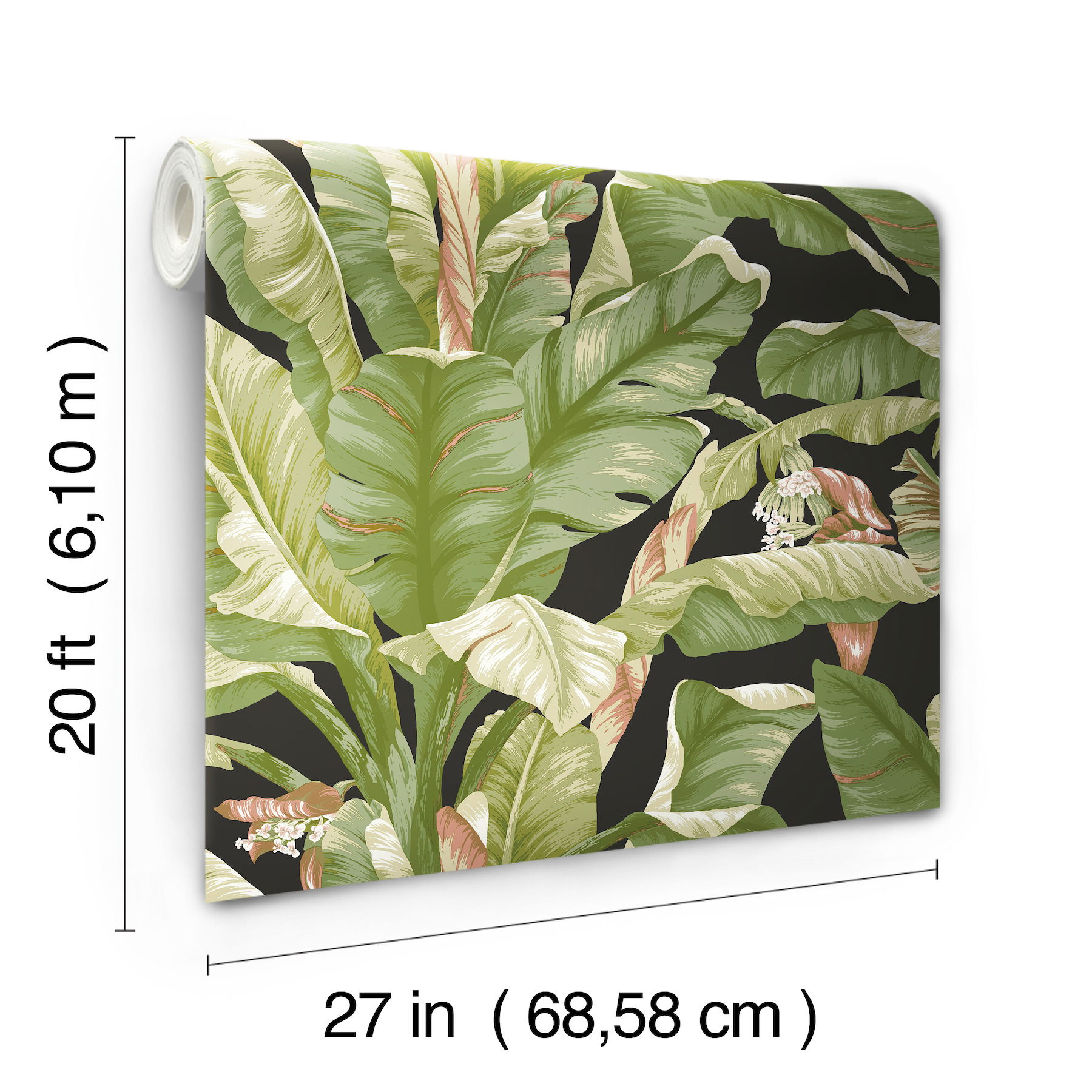 Banana Leaf Black & Green Peel & Stick Wallpaper large image 