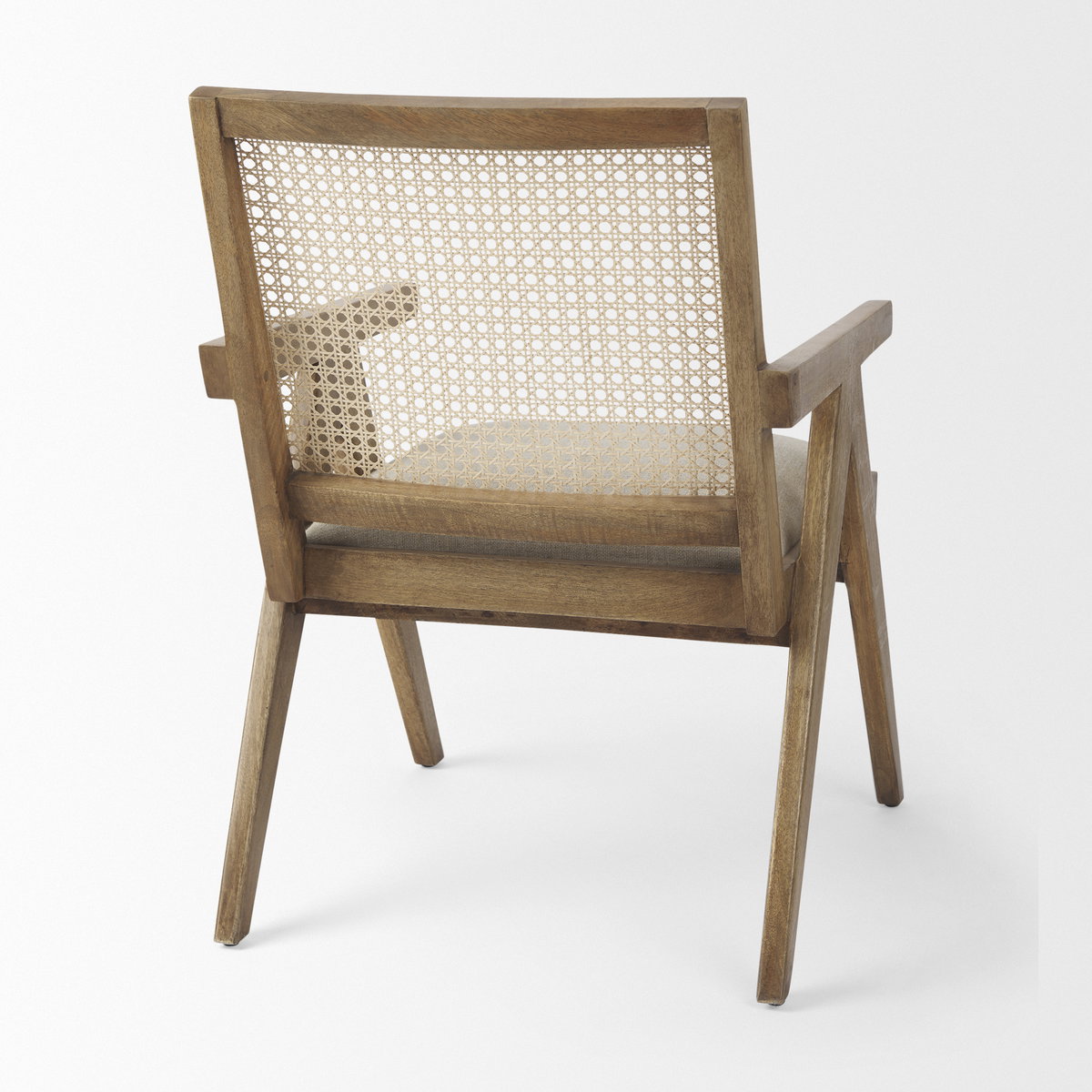 Donna Cane Back Dining Arm Chair | Light Beige Linen with Mango Wood, Dining Chair by Mercana, 21.65" length x 21.65" width x 29.52" height View 7