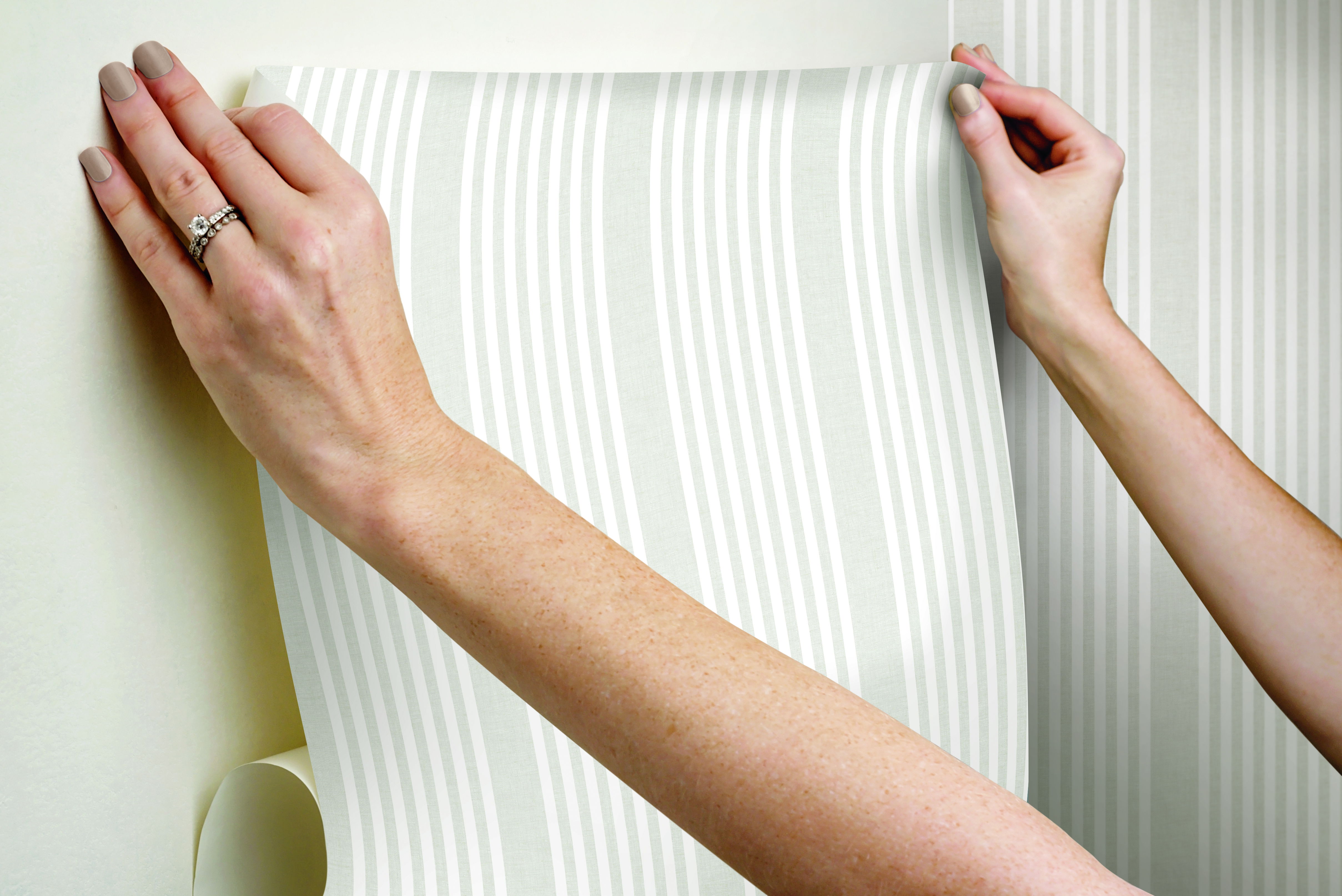 French Linen Stripe Off White Peel & Stick Wallpaper large image 