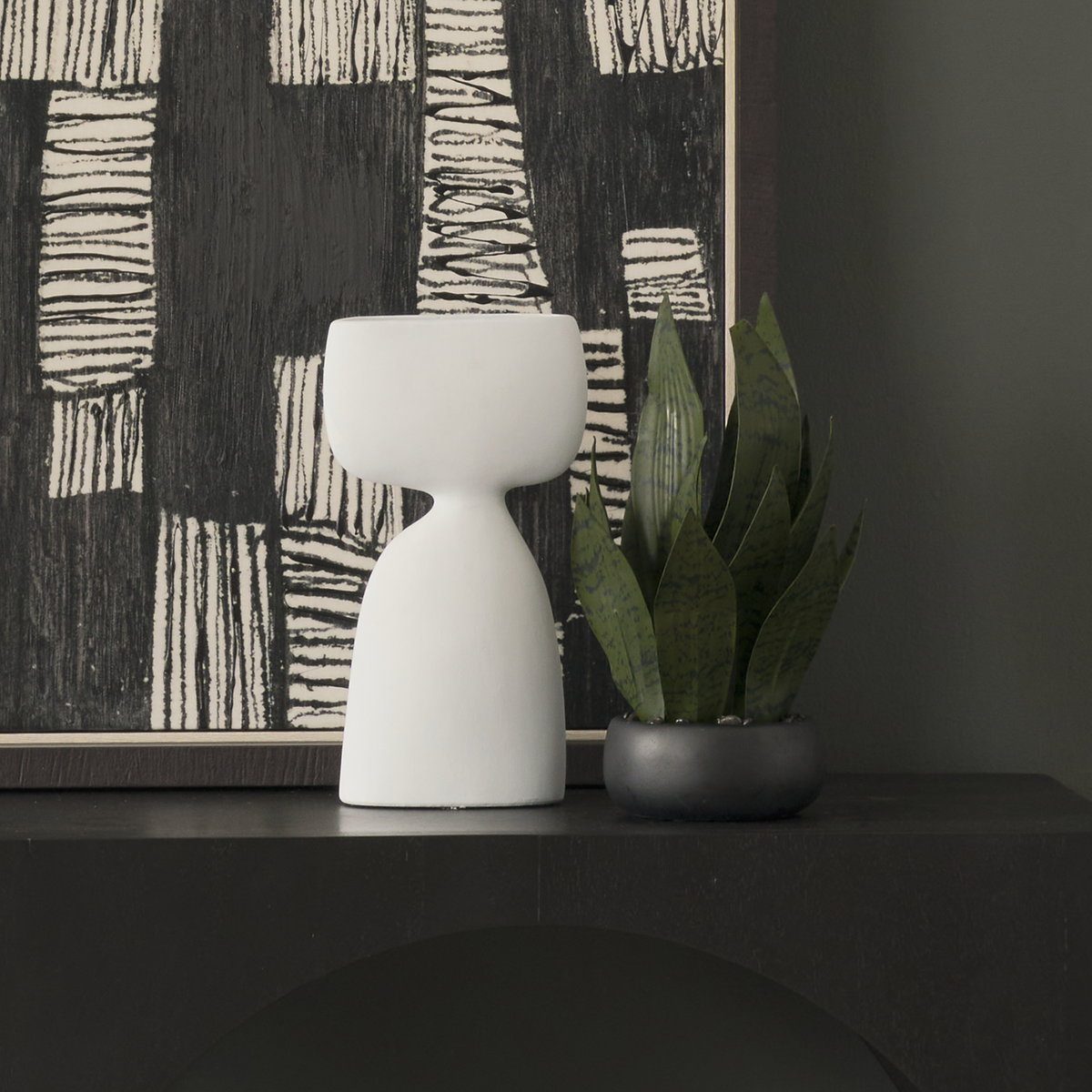 Tatum 11.6H Sculptural White Ceramic Vase, by Mercana, 5.91" length x 2.17" width x 11.61" height View 2
