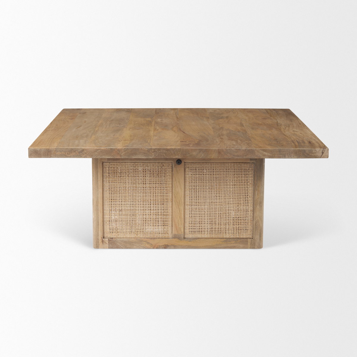 Grier 42' Square Light Brown Wood with Cane Coffee Table, by Mercana, 42" length x 42" width x 17" height View 4