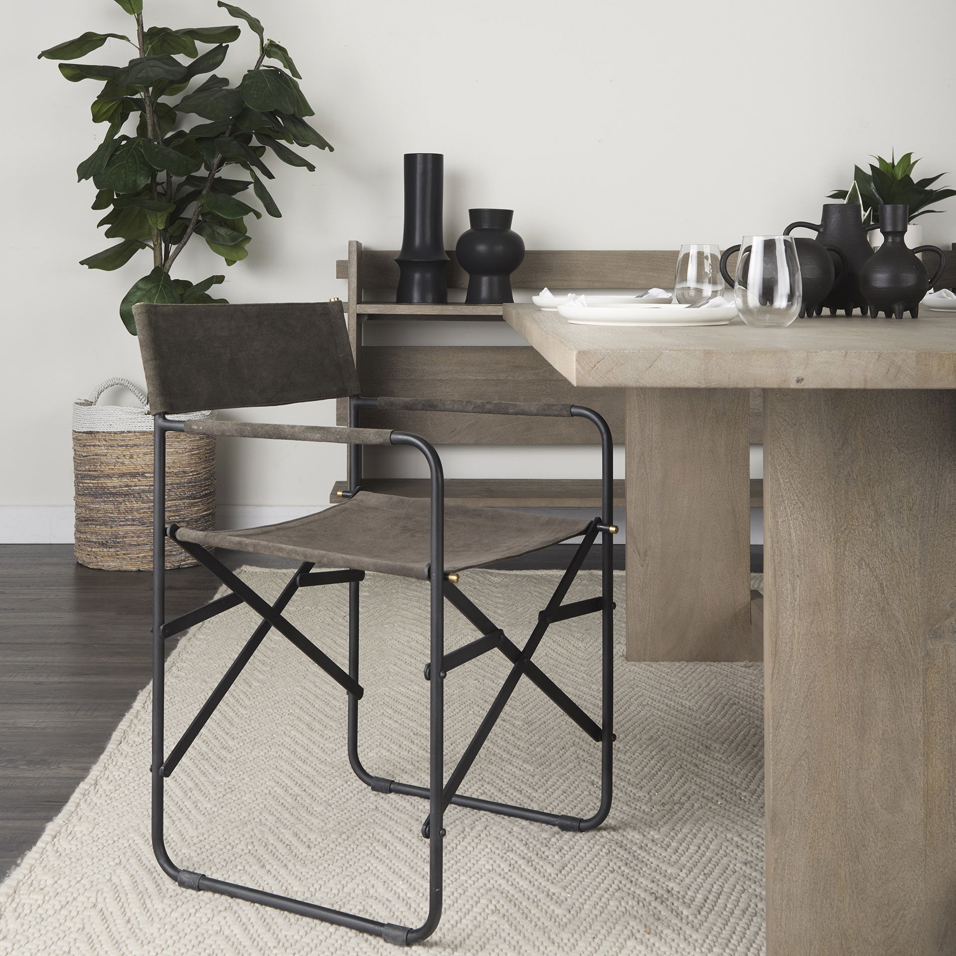 Direttore 19.25L x 20W x 31H  Brown/Gray Suede with Metal Frame Dining Chair large image 