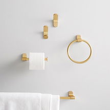 Online Designer Bathroom Mid-Century Contour Bath Hardware, Set of 5, Antique Brass