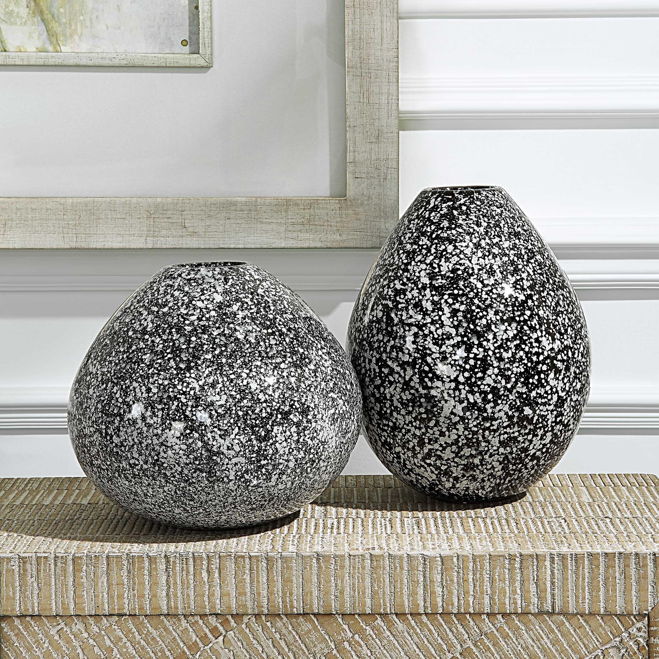 Cosmic Black & White Vases Set/2, Decorative by Uttermost, 8" width x 10" height x 8" depth View 3