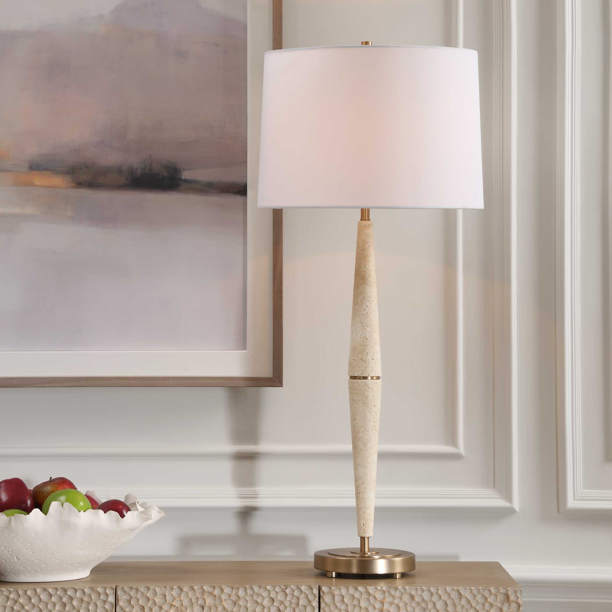 Palu Travertine Table Lamp, by Uttermost, 16" width x 37.5" height x 16" depth View 2