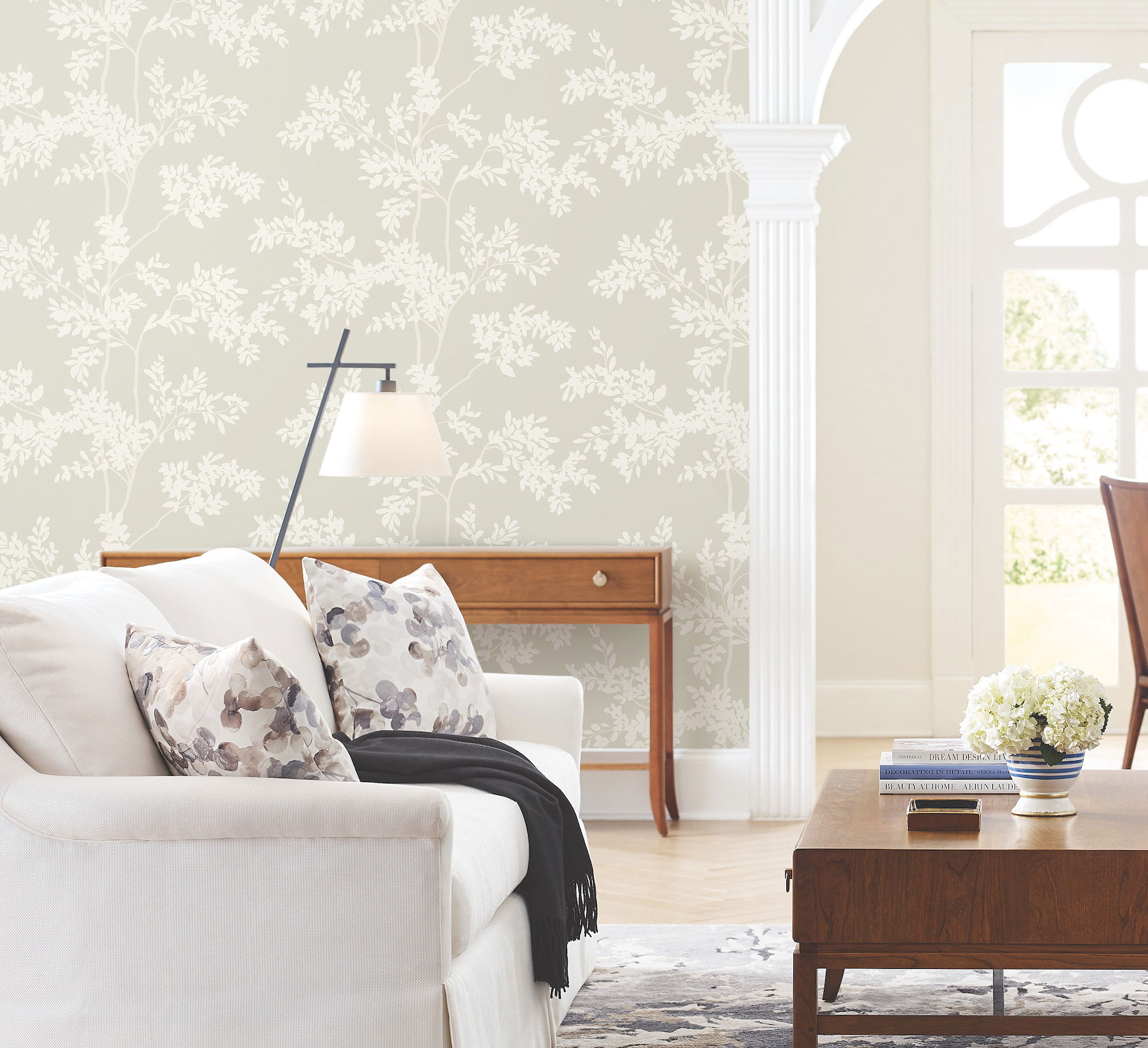 Lunaria Silhouette Light Taupe & White Wallpaper large image 