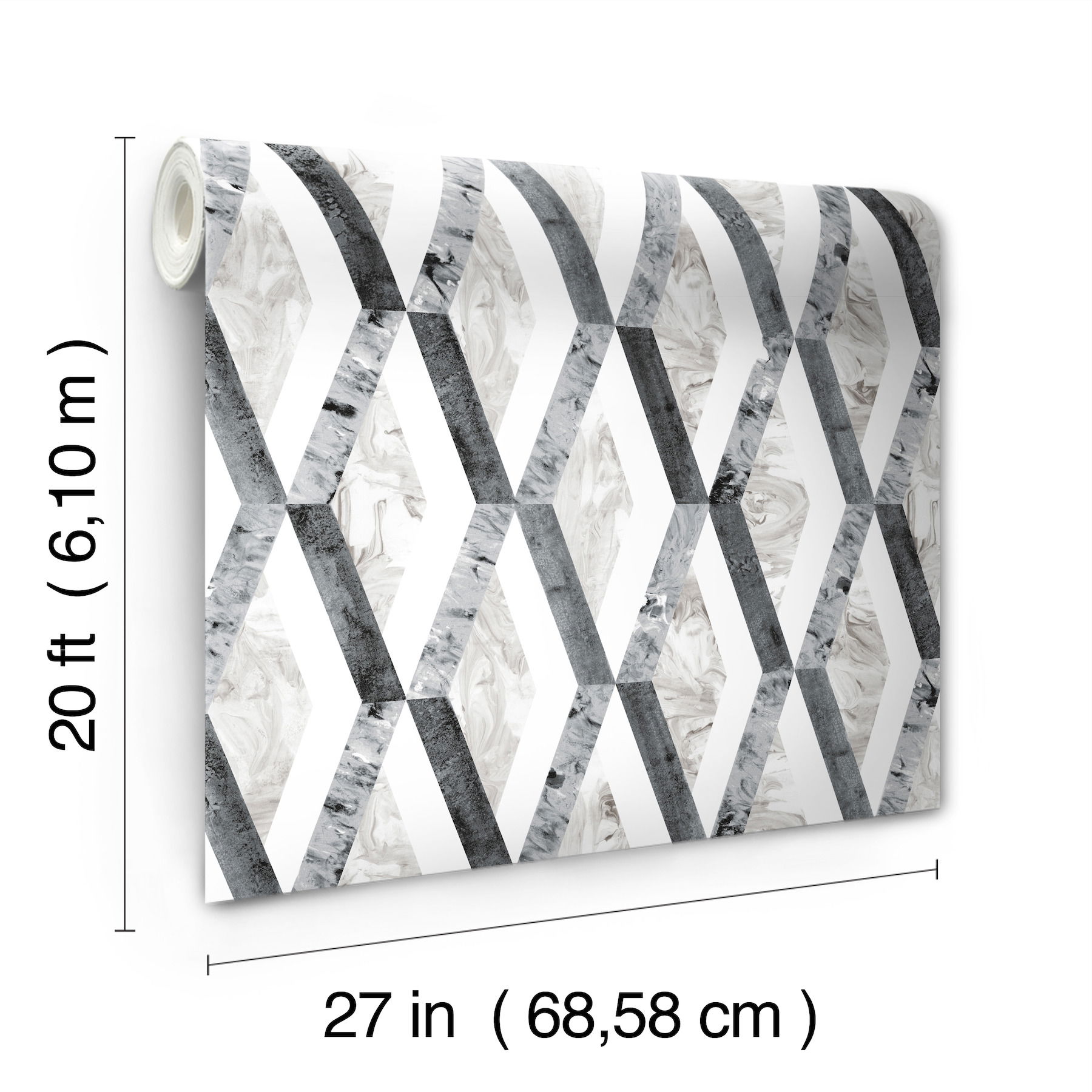 Statuary Diamond Inlay Grey Peel & Stick Wallpaper large image 