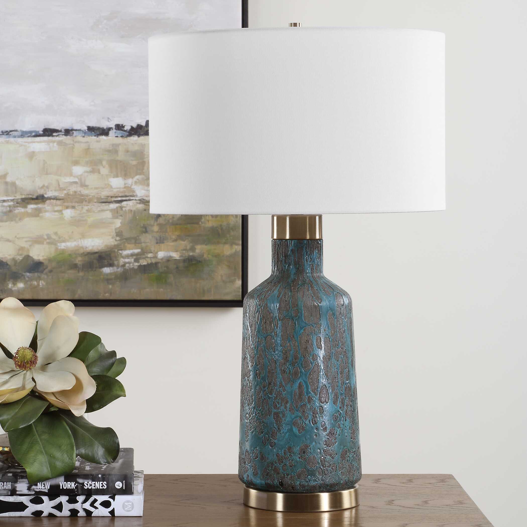 Dauphine Cracked Teal Table Lamp large image 