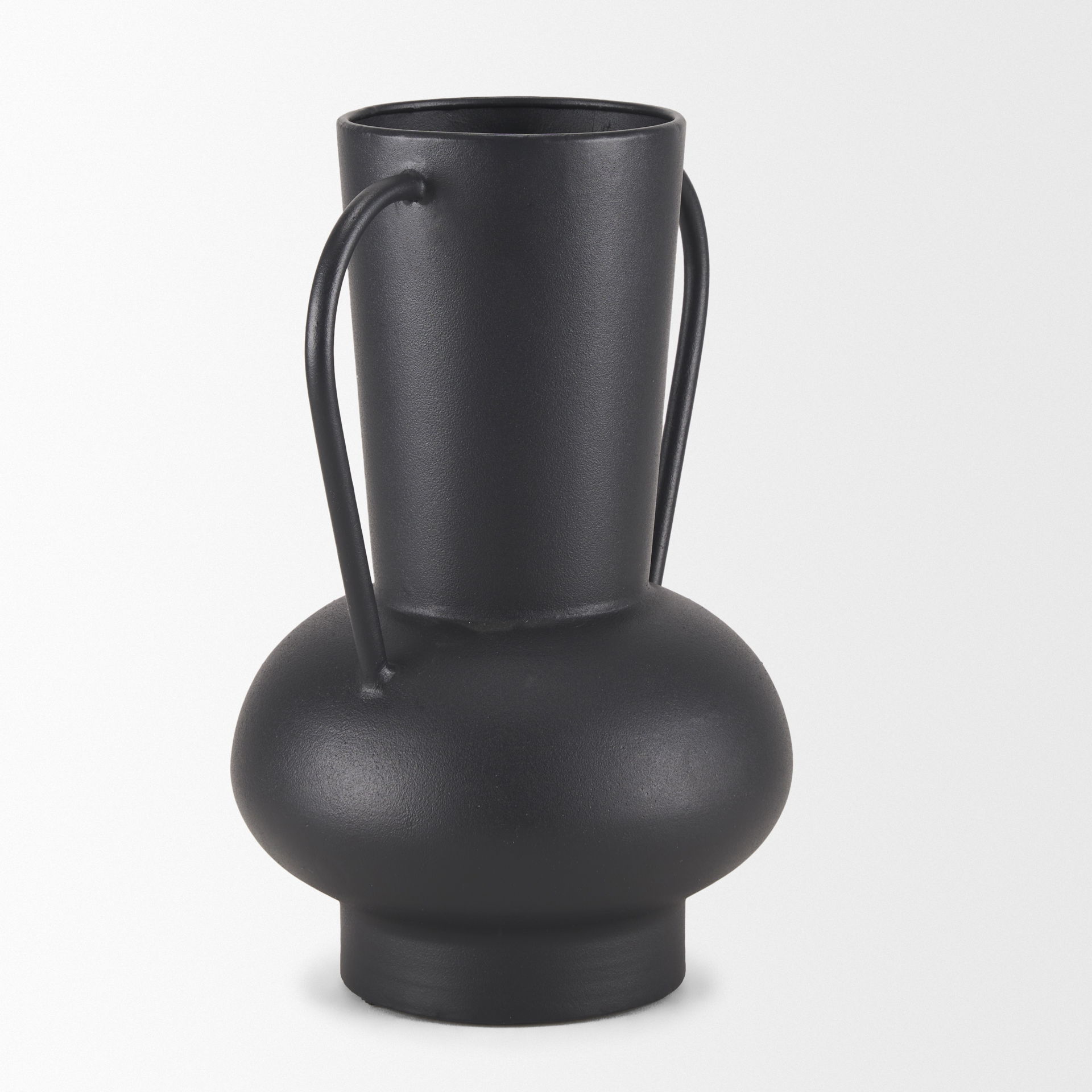Tasya Large Matte Black with Handles Metal Vase, by Mercana, 7.09" length x 7.09" width x 11.02" height View 6