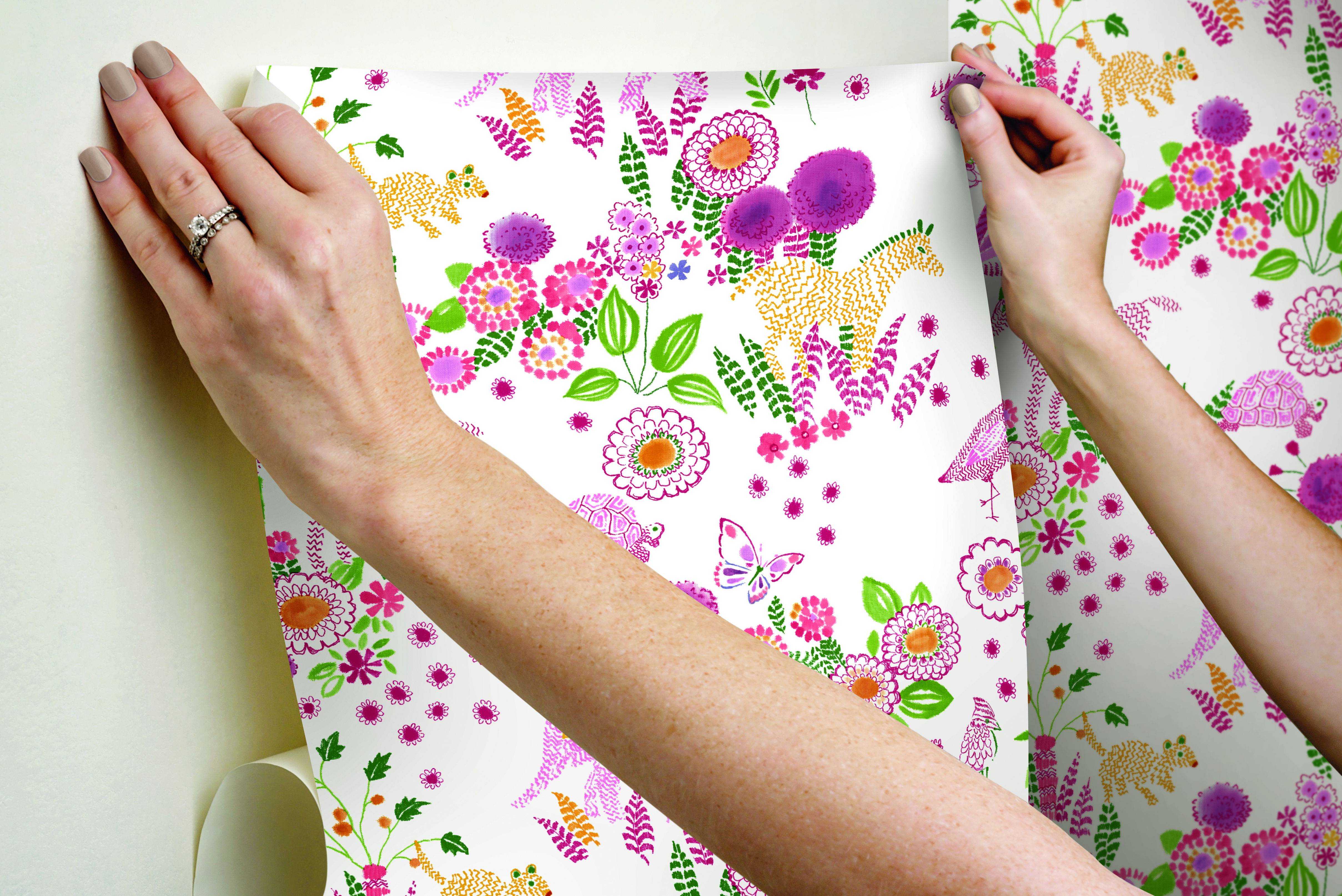 Reverie Pink & Green Peel & Stick Wallpaper, by York Wall, 20' length x 2'3" width x 0.02" depth View 6