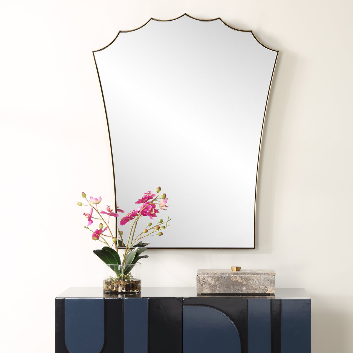 Monarch Scalloped Arched Vanity Mirror, by Uttermost, 2' width x 2'6.5" height x 1" depth View 2
