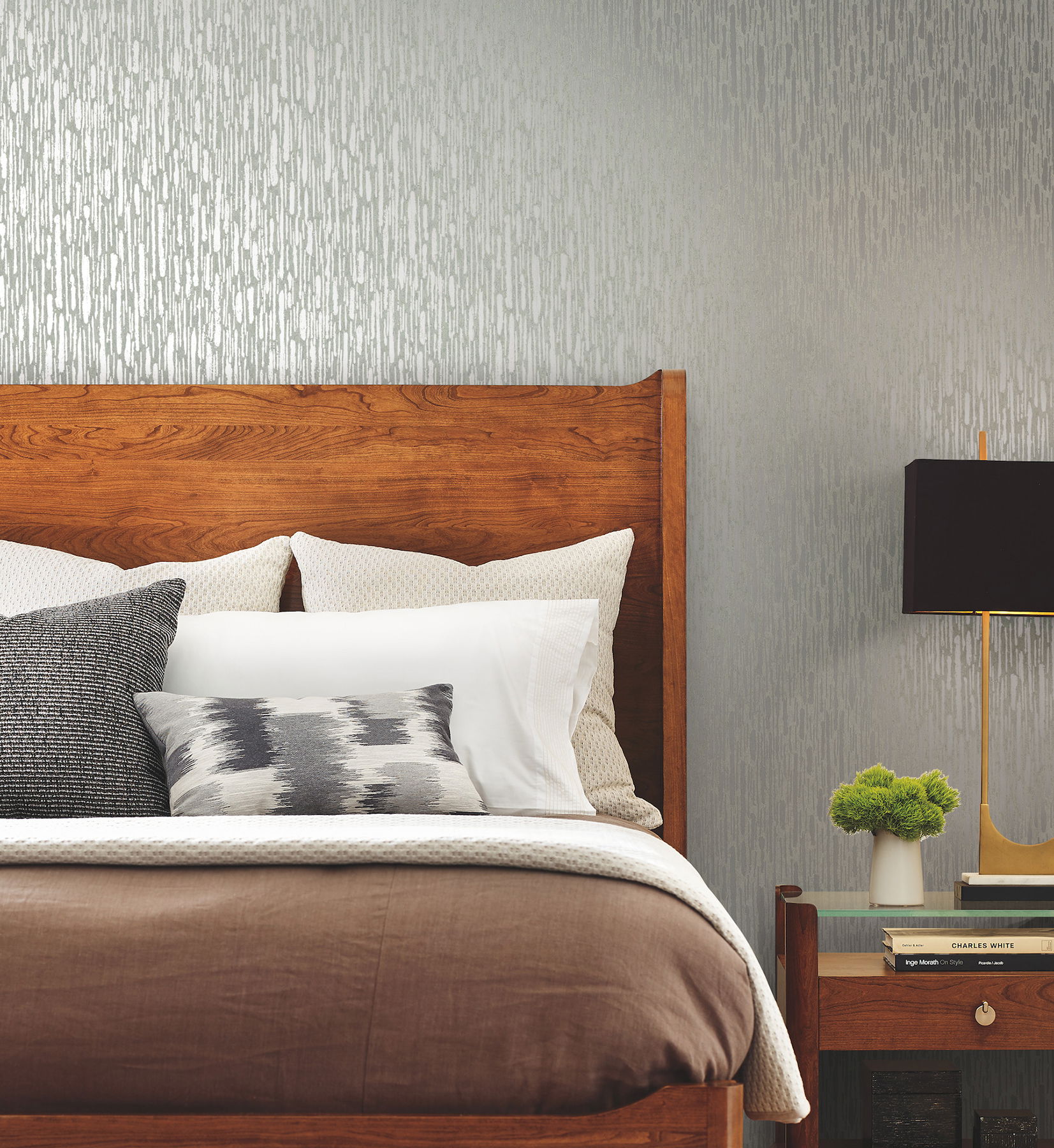 Metallic Cascade Pale Green & Silver Wallpaper large image 