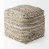 Aadhya  Taupe/Silver Leather and Cotton Pouf, Ottoman by Mercana, 16" length x 16" width x 16" height thumbnail 4